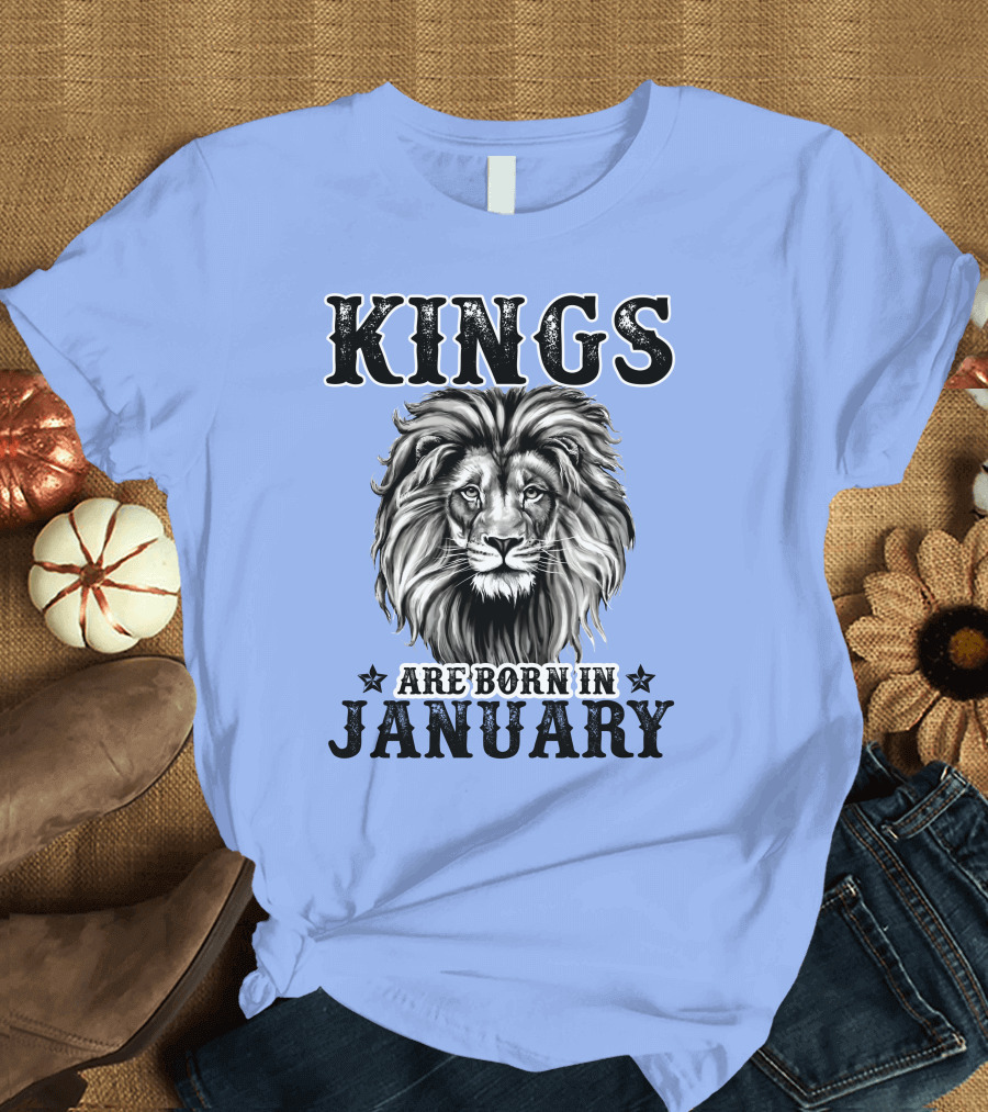 Kings Are Born In January Lion Face T-Shirt