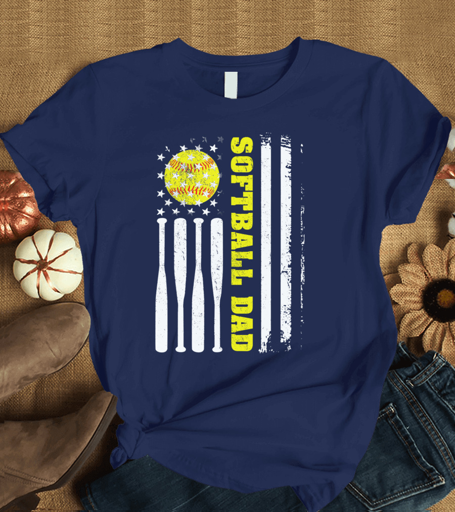 Softball Dad USA American Flag T-Shirt