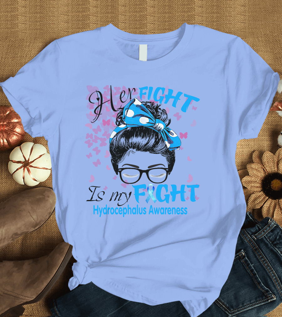Her Fight Is My Fight Hydrocephalus Awareness Butterfly Glasses Bow T-Shirt