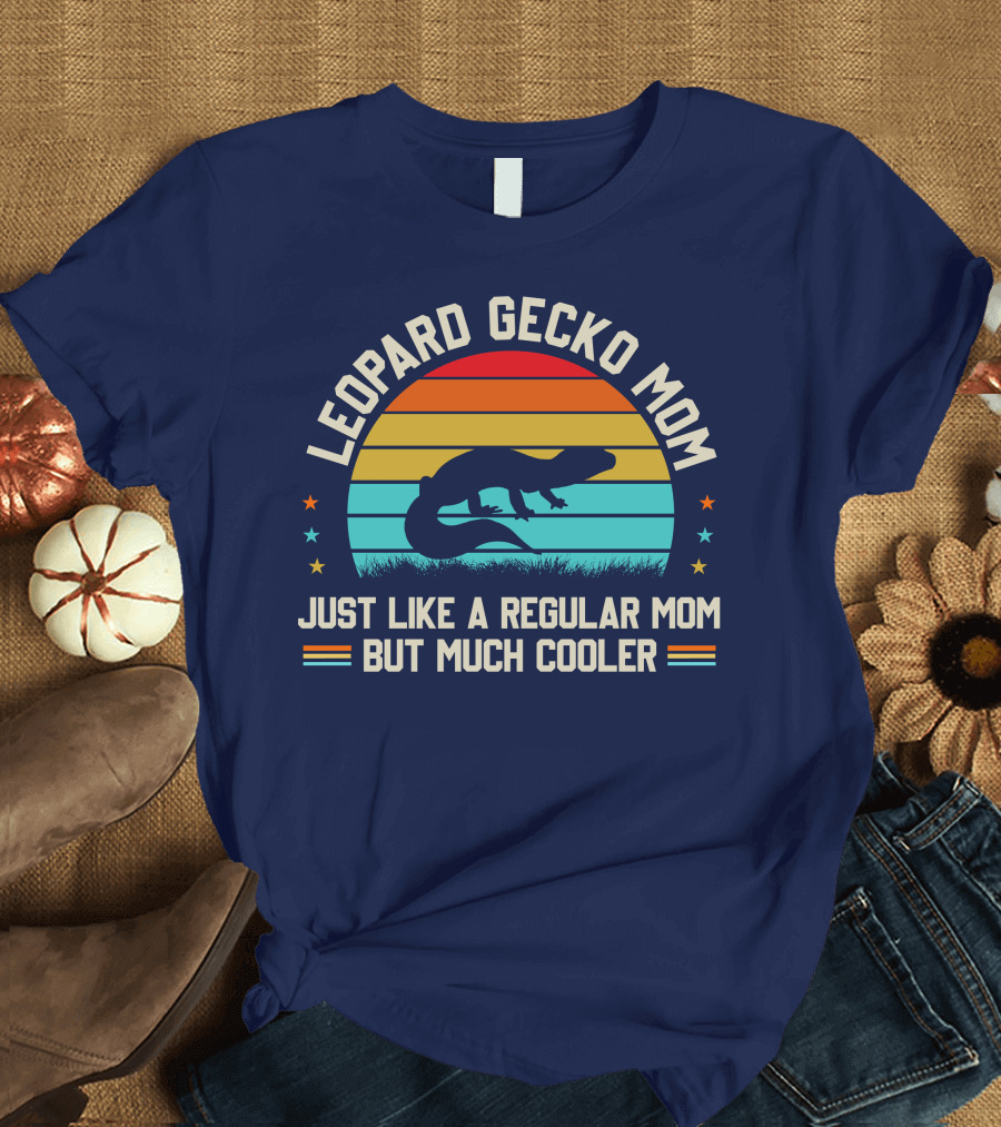 Leopard Gecko Mom Just Like a Regular Mom But Much Cooler Retro Sunset Lizard T-Shirt