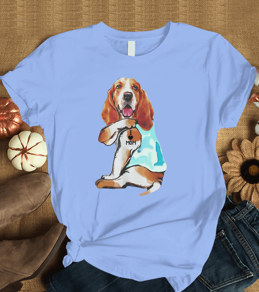 Basset Hound I Love Mom Tattoo T-Shirt