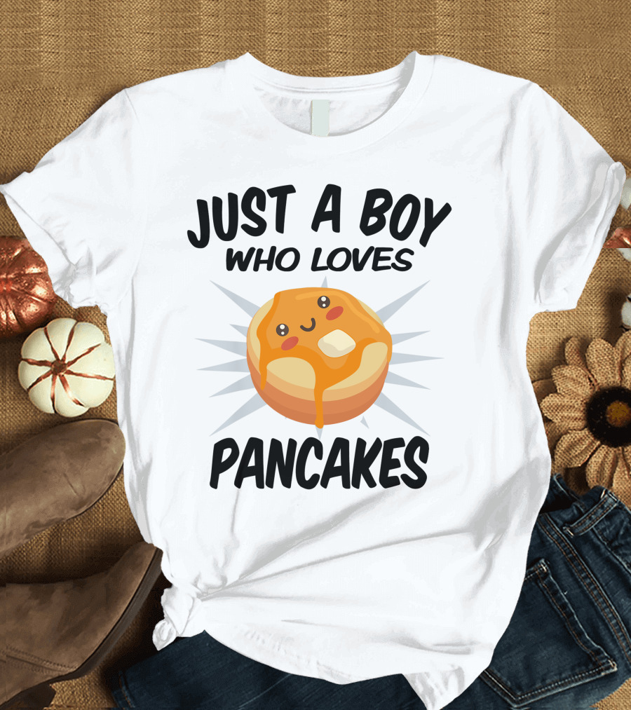Just A Boy Who Loves Pancakes Cute Emoji Style Pancake T-Shirt
