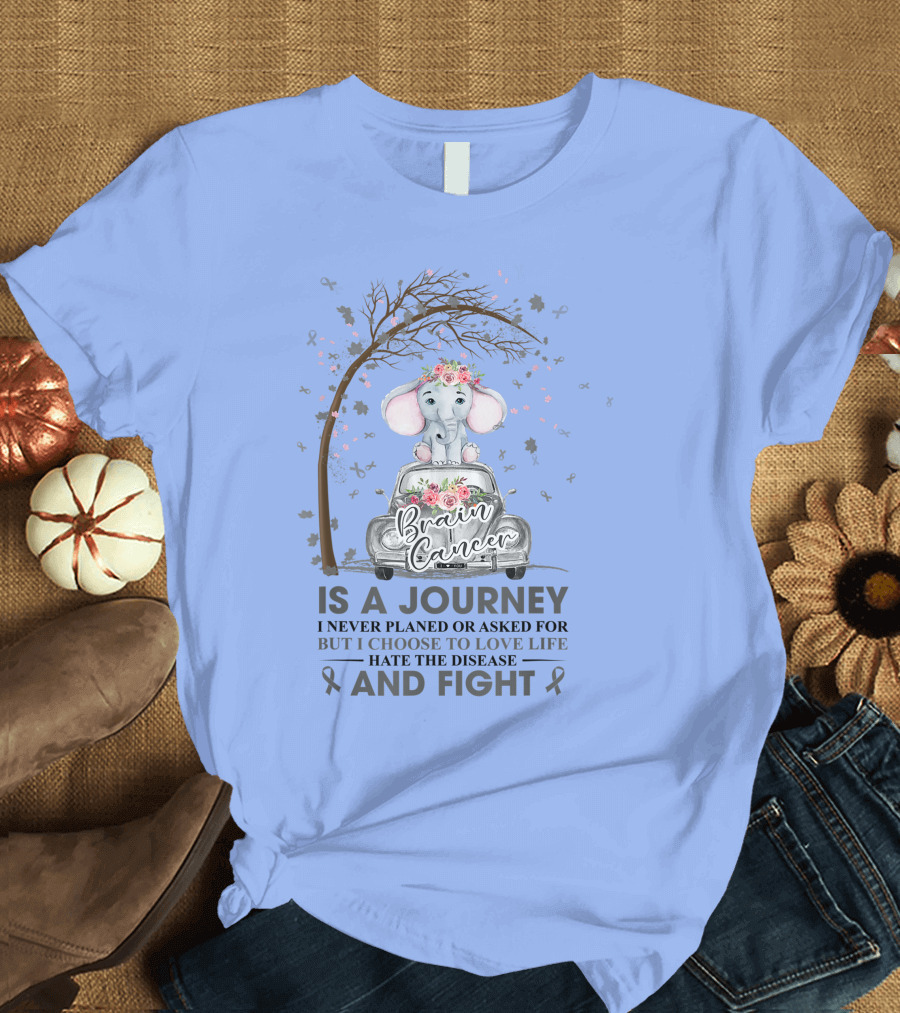 Brain Cancer Is A Journey Cute Elephant Never Planned Love Life Hate Disease Fight Awareness T-Shirt