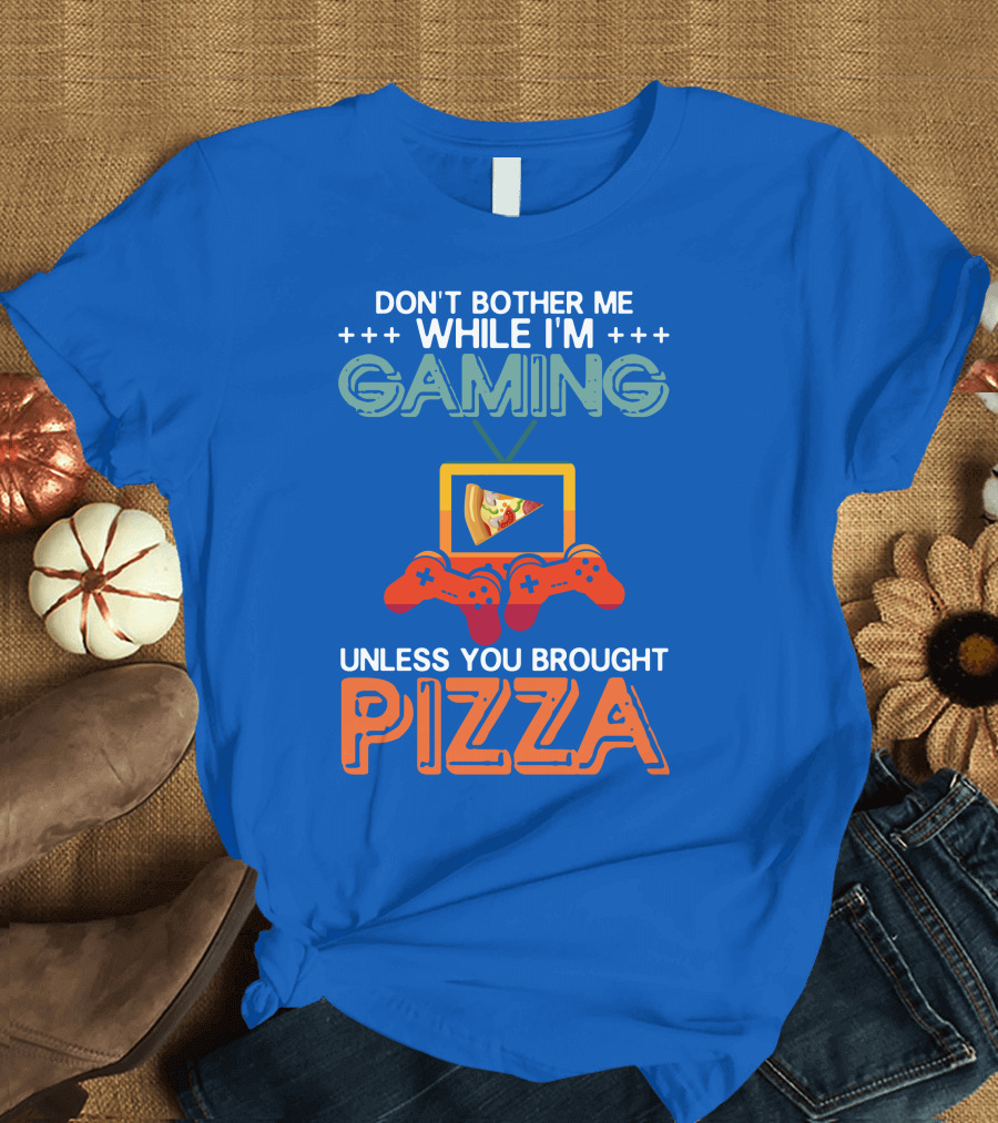 Don't Bother Me While I'm Gaming with Pizza and Controller Icons T-Shirt