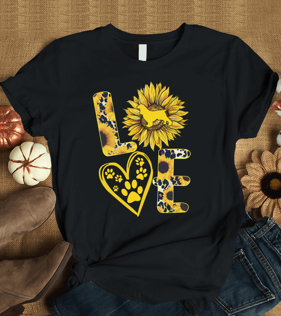 Cocker Spaniel Love Sunflower Heart Paw Prints T-Shirt