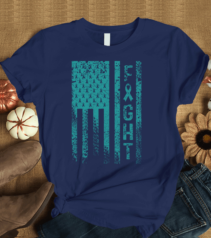 BLACK FIGHT Polycystic Kidney Disease Awareness Ribbon Flag T-Shirt