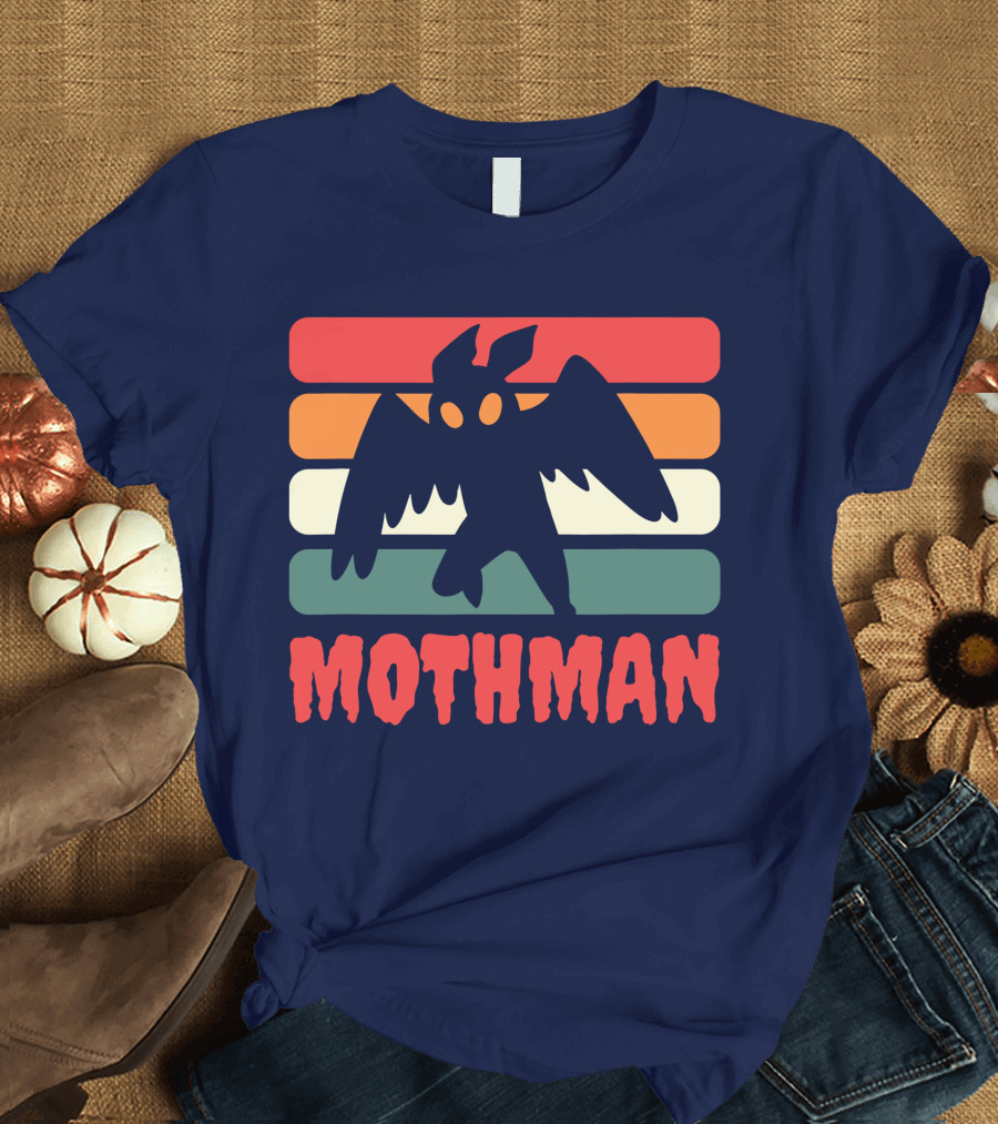 Mothman Black Cryptid Cryptozoology Retro Stripes T-Shirt