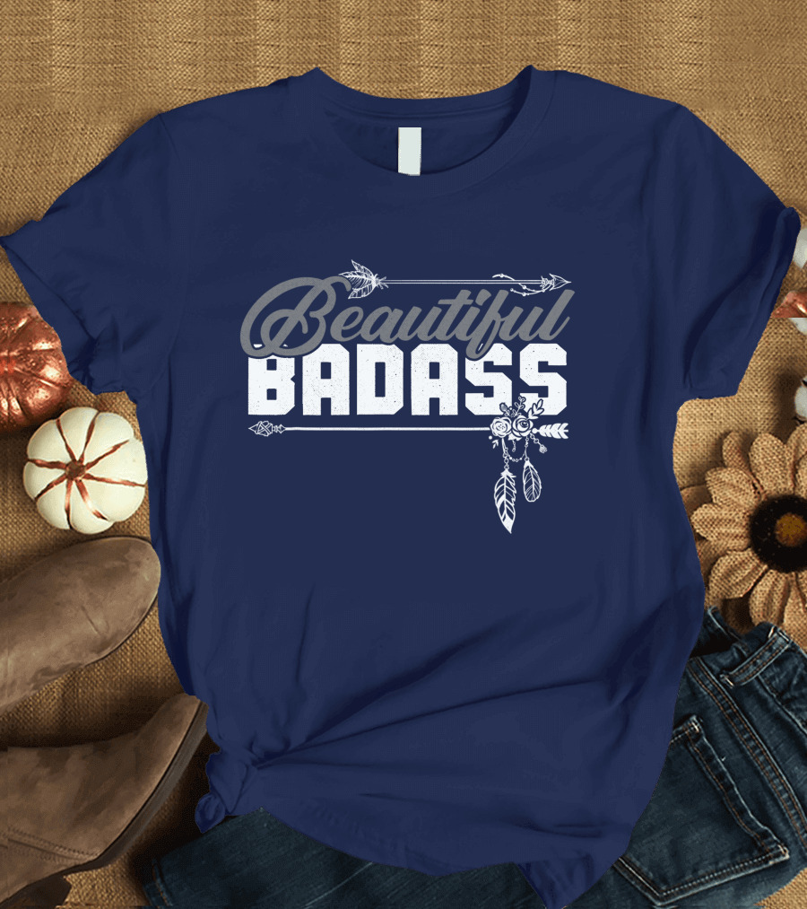 Beautiful Badass Feathers and Arrows Women Empowerment Gray T-Shirt