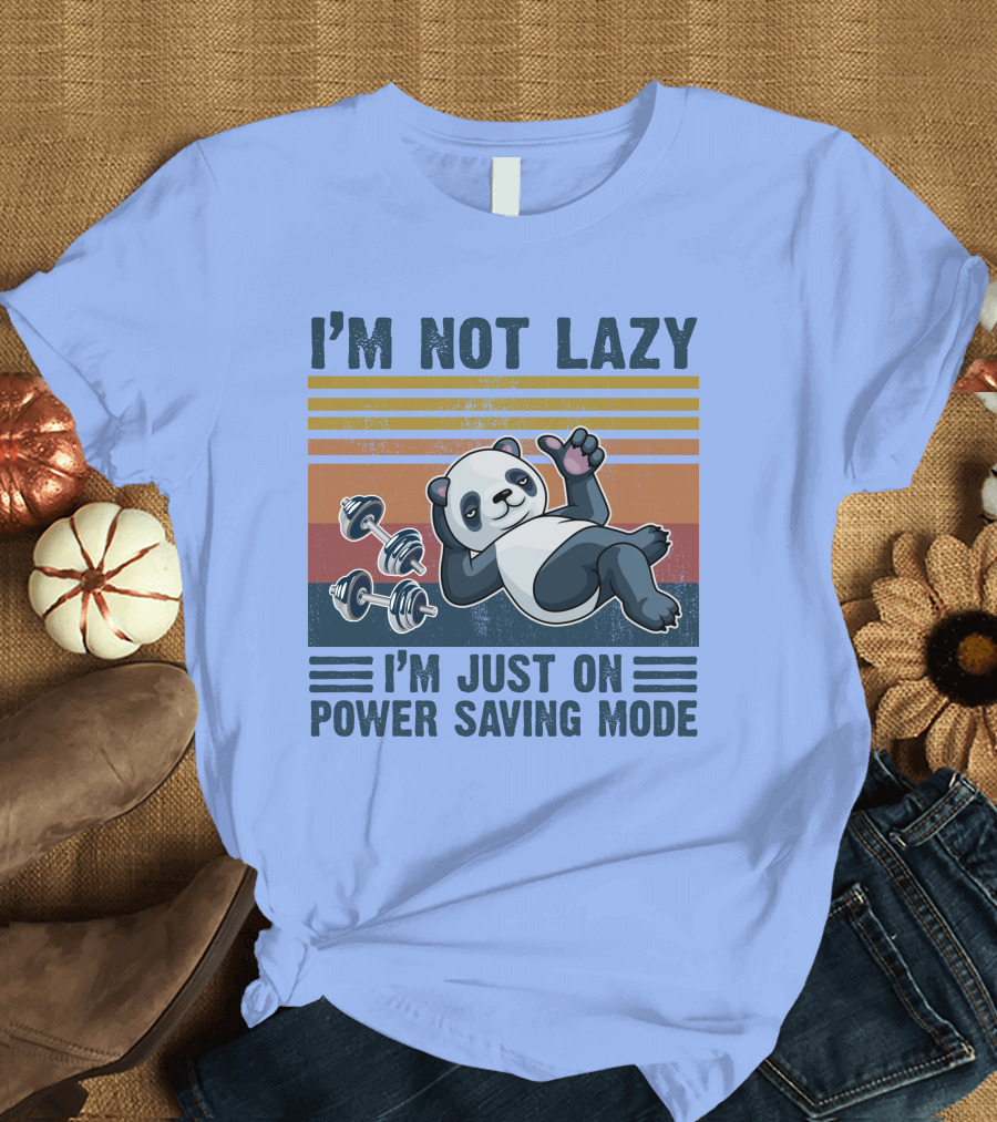 I'm Not Lazy I'm Just on Power Saving Mode RD Panda Retro Stripes and Dumbbells T-Shirt