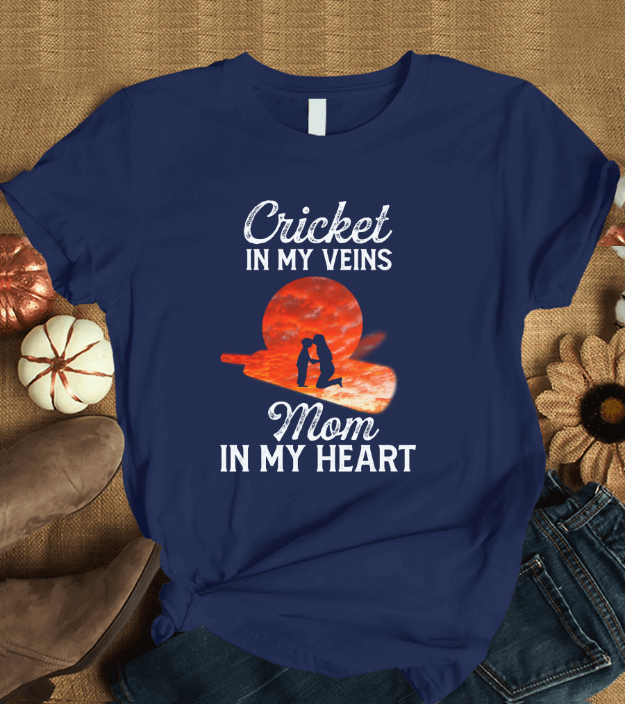 Cricket In My Veins Mom In My Heart Silhouette Sunset Bat Scene T-Shirt