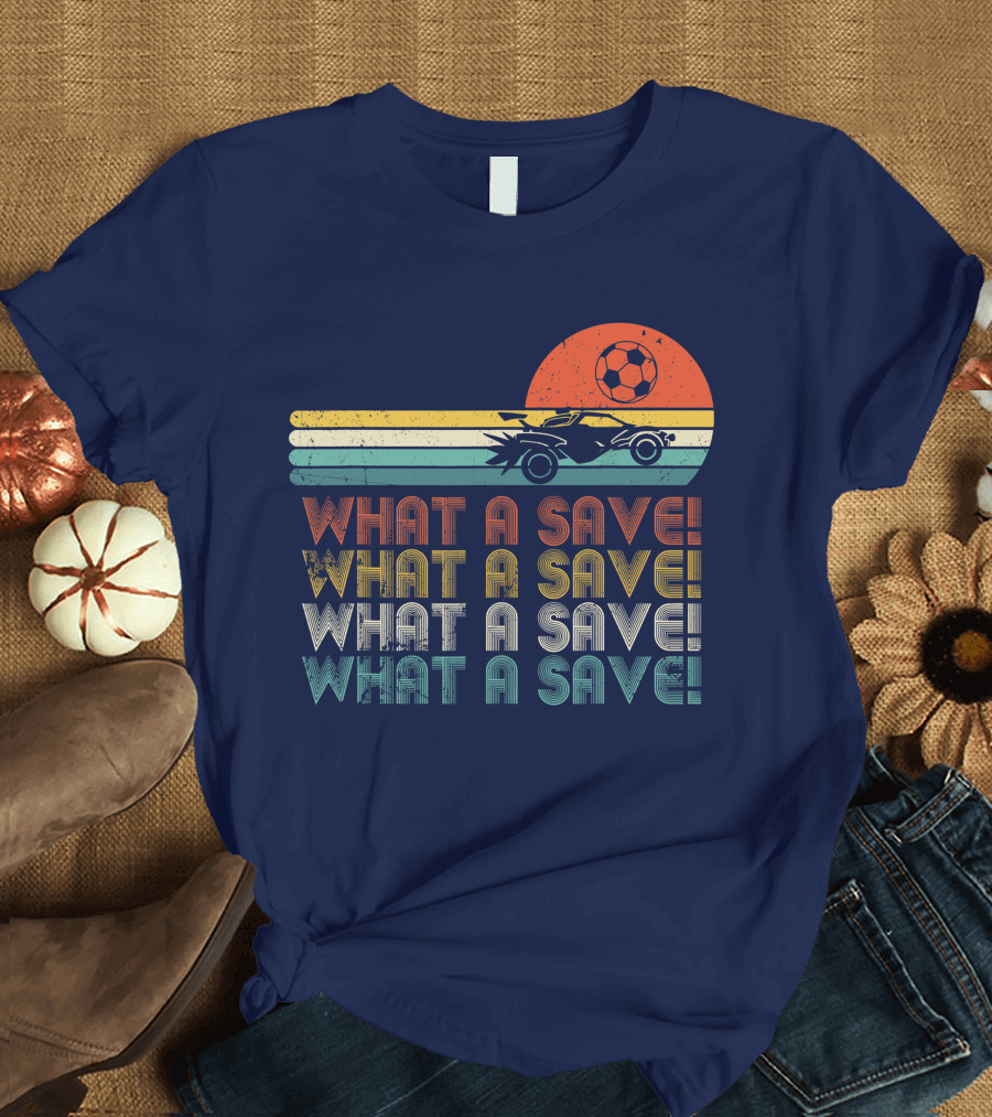 What A Save Vintage Rocket Soccer Car League Retro Sunrise Soccer Ball T-Shirt