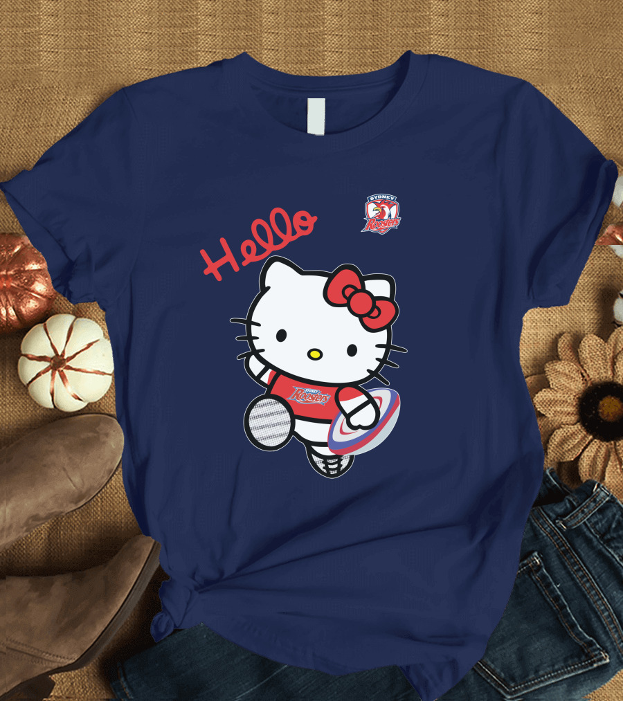 Hello Kitty Sydney Roosters NRL001 Red Bow Rugby Character T-Shirt