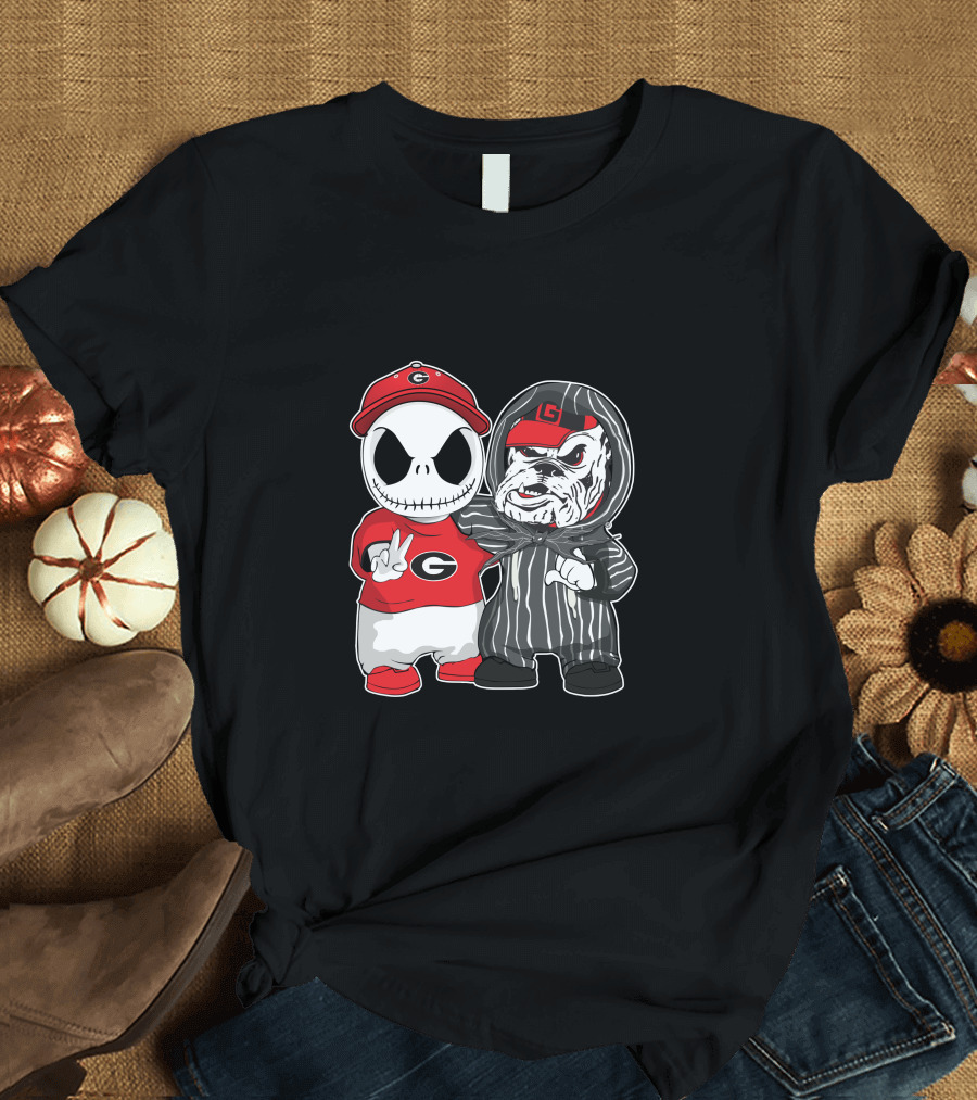 Georgia Bulldogs Jack Skellington and Uga Bulldog Fan T-Shirt