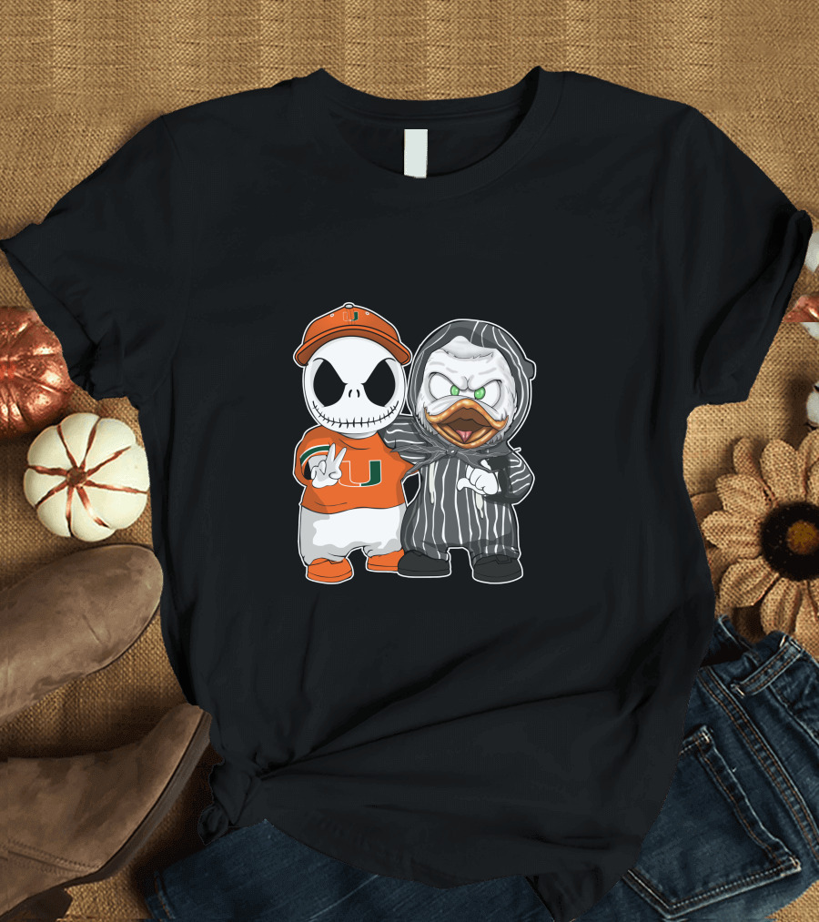 Miami Hurricanes Jack Skellington Oregon Ducks Crossover T-Shirt