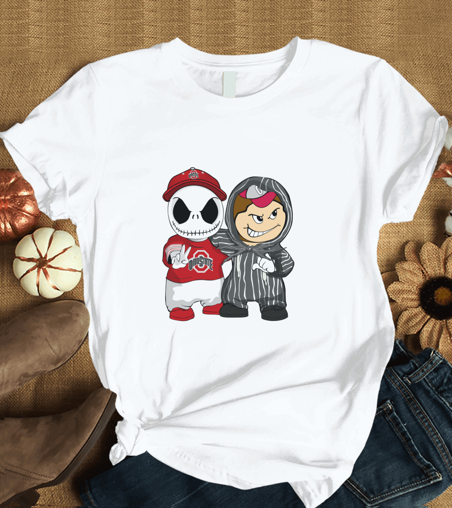Ohio State Buckeyes Jack Skellington Character Friends in Team T-Shirt