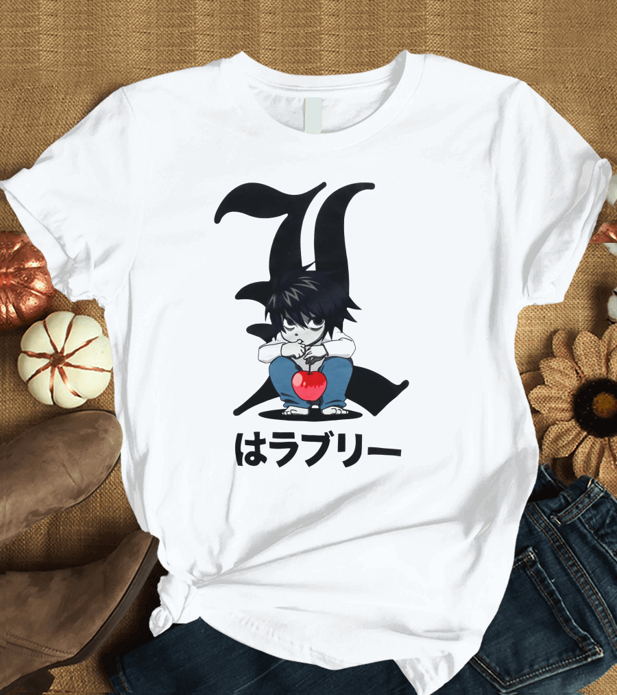 L ハラブリー Death Note Character with Red Apple T-Shirt