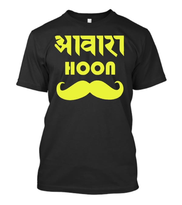 Awaara Hoon Hindi Text With Yellow Moustache T-Shirt