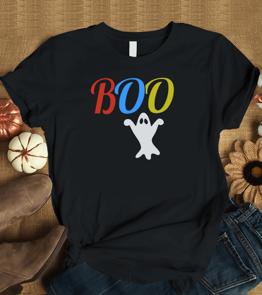 BOO Ghost Multicolor Halloween Spooky T-Shirt