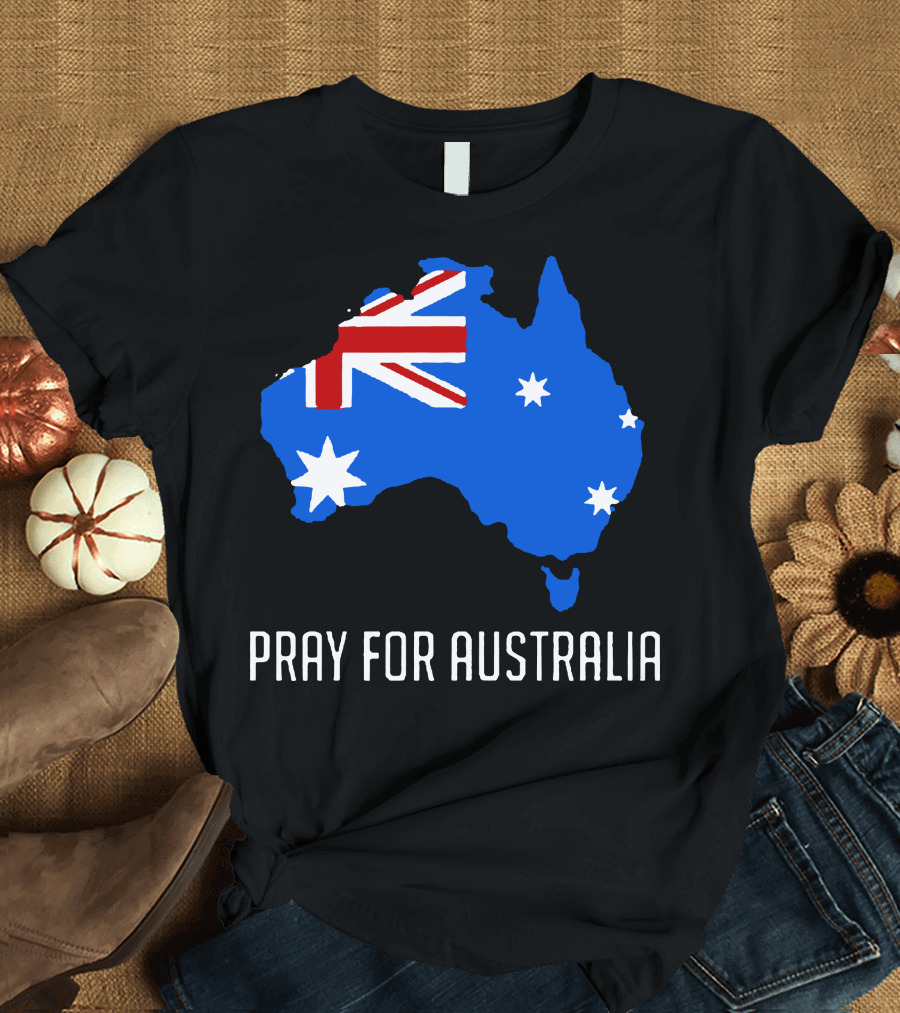 Pray For Australia Forest Fires Australia Map Flag Stars T-Shirt