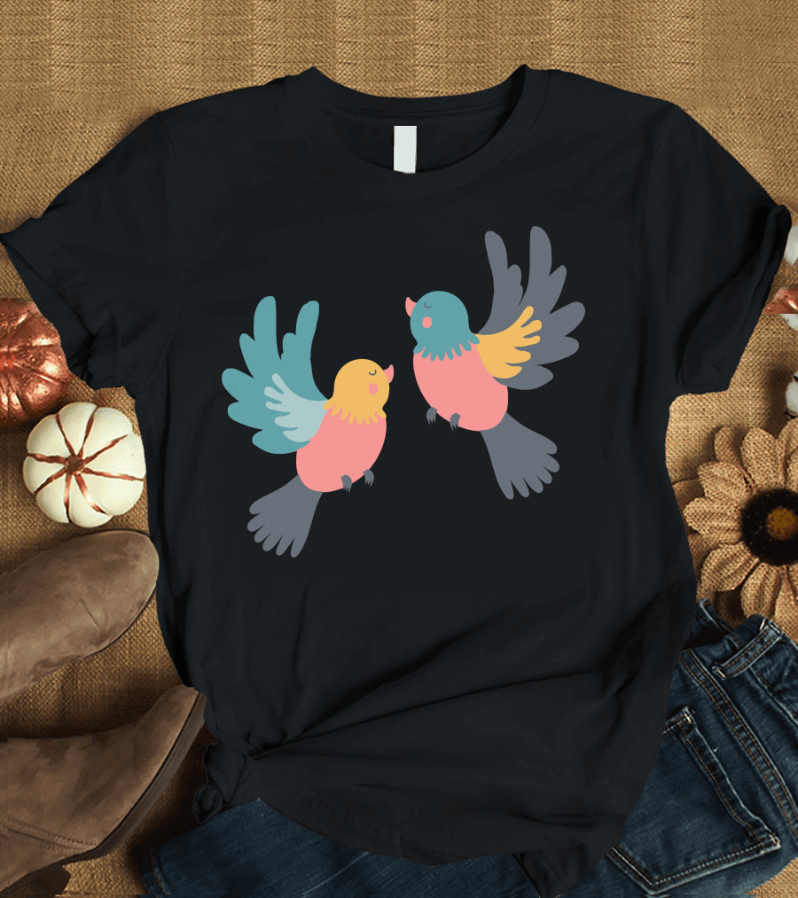 Pretty Birds Vibrant Colorful Avian Pair T-Shirt