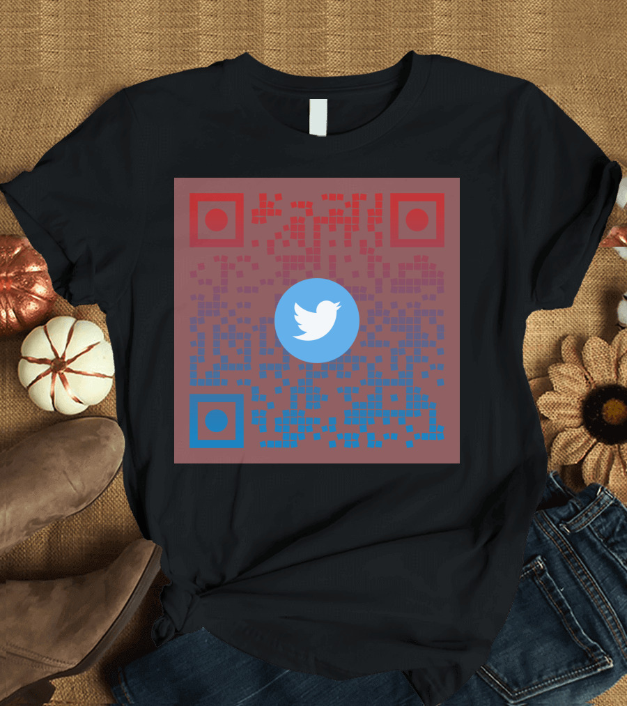 Twitter QR Code Red Blue Squares T-Shirt