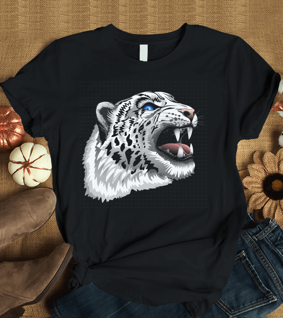 Snow Leopard Fierce Roaring Head T-Shirt