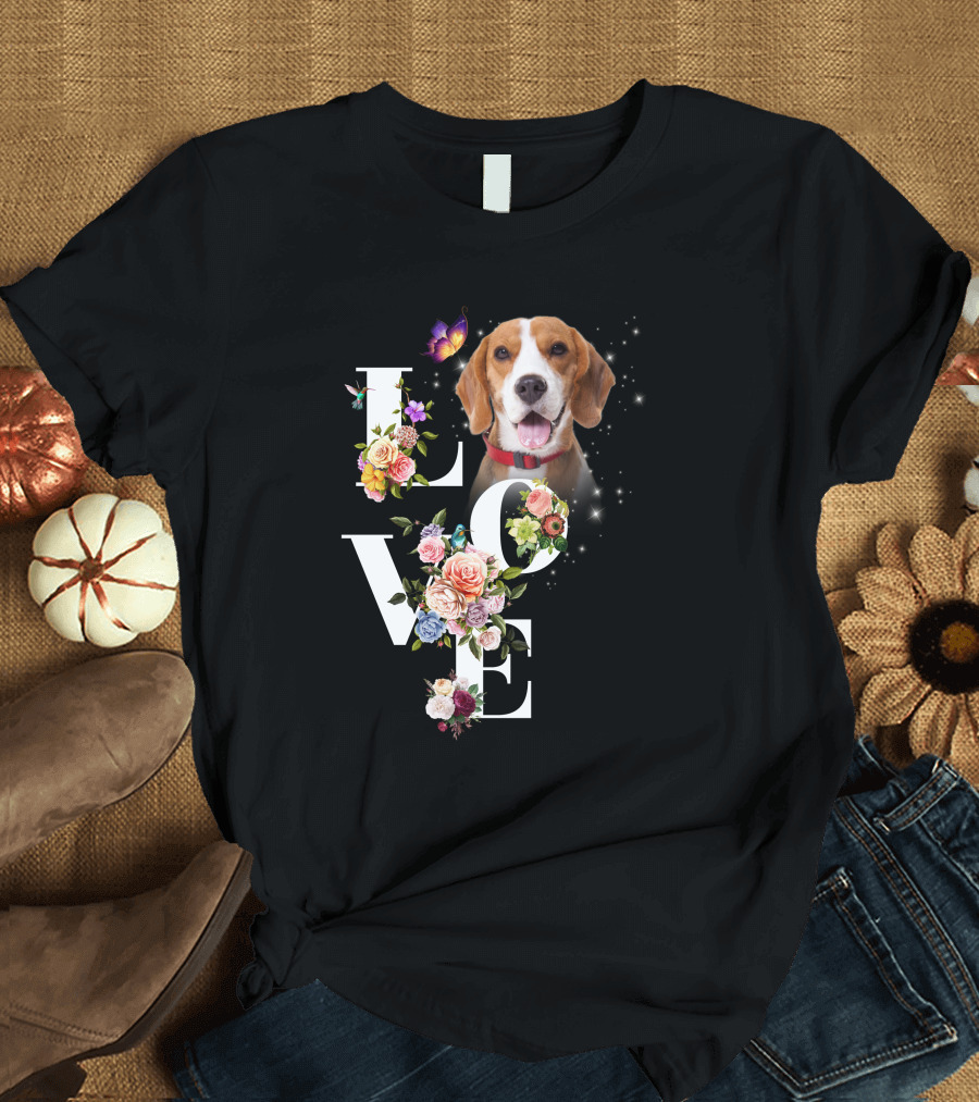LOVE Beagle Floral Butterfly T-Shirt