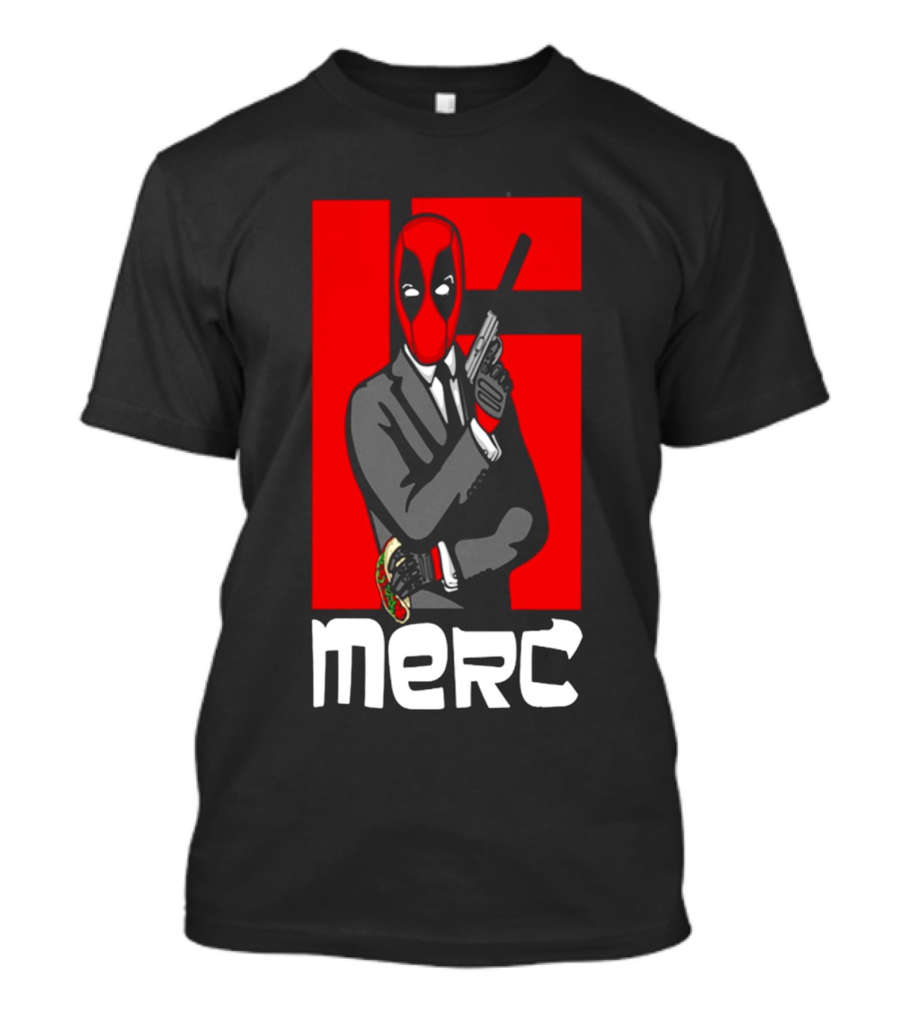 Deadpool Merc 007 Parody Graphic With Red Mask And Suit T-Shirt