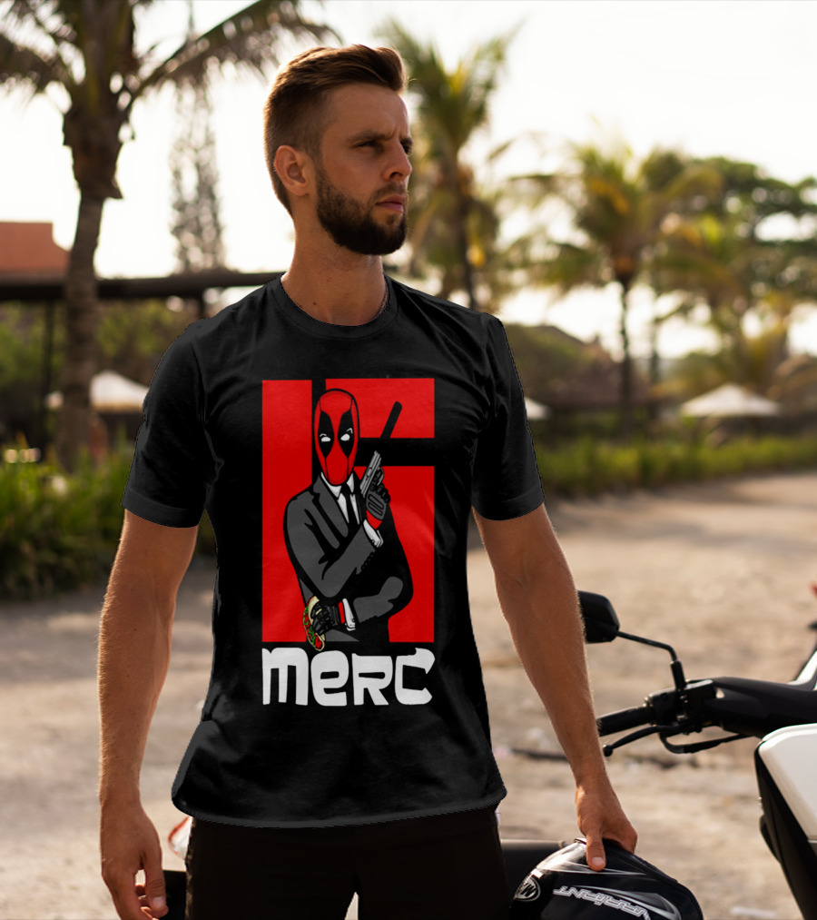 Deadpool Merc 007 Parody Graphic With Red Mask And Suit T-Shirt