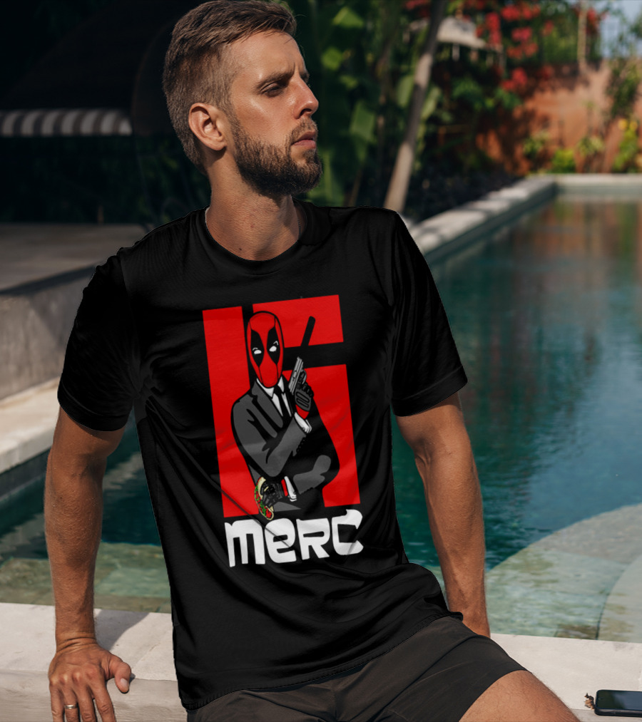 Deadpool Merc 007 Parody Graphic With Red Mask And Suit T-Shirt