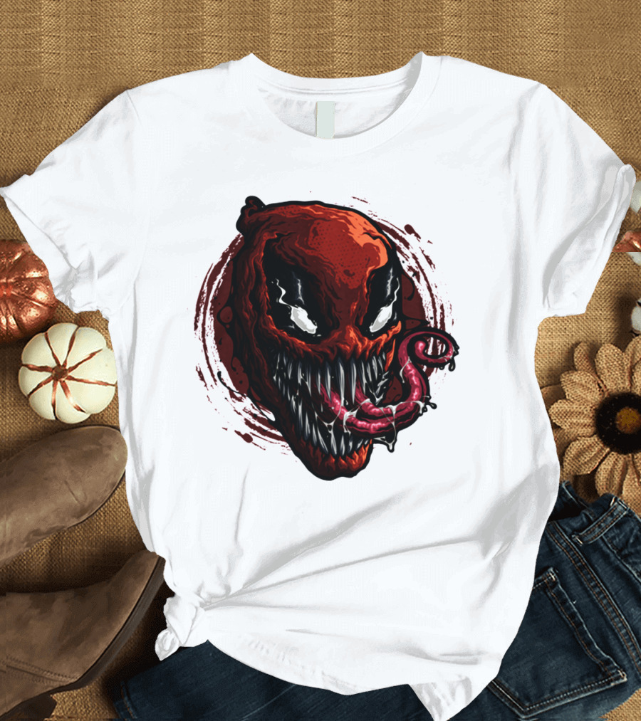 Deadpool Venom Hybrid Marvel Symbiote Face with Tongue and Teeth T-Shirt