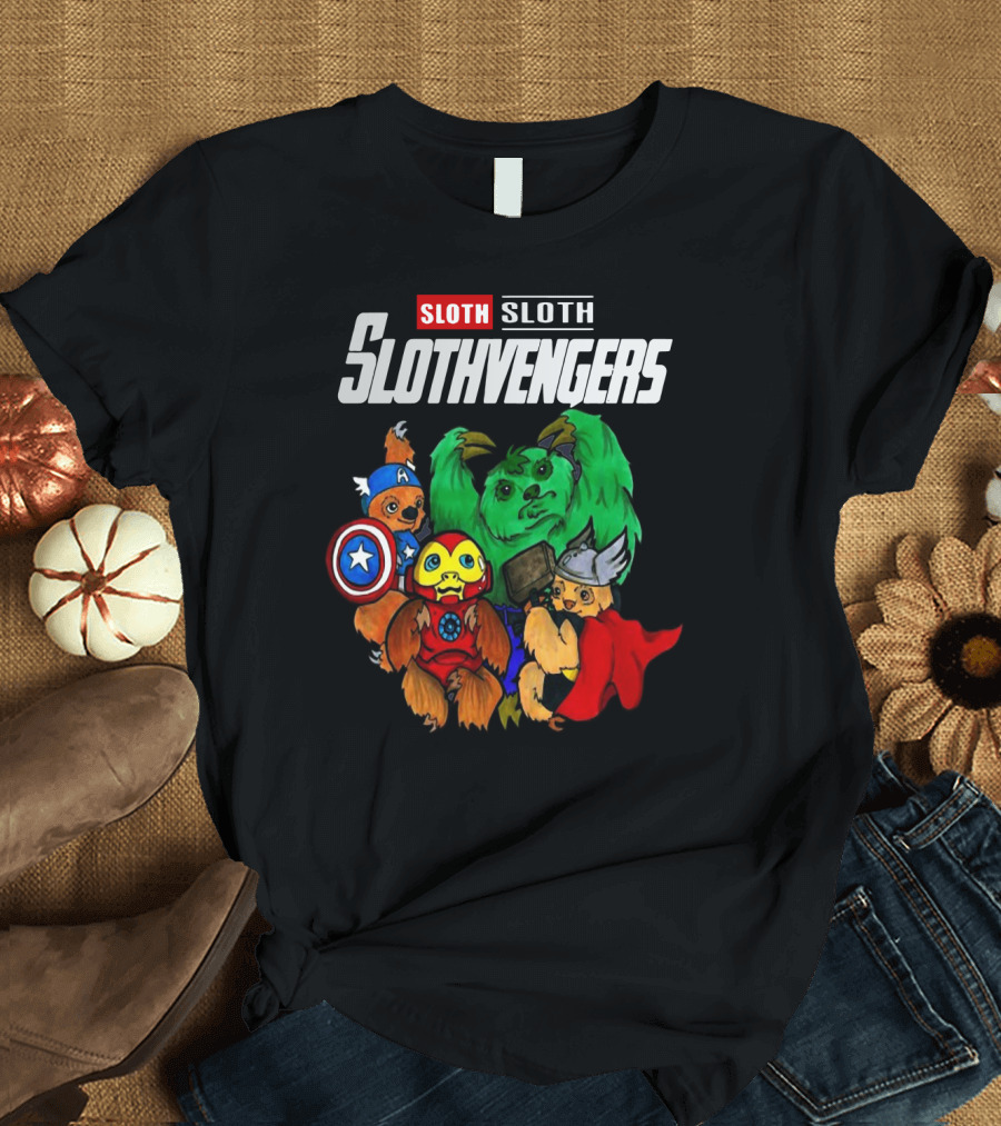 Slothvengers Avengers Endgame Parody Featuring Sloth Superheroes in Iconic Costumes T-Shirt