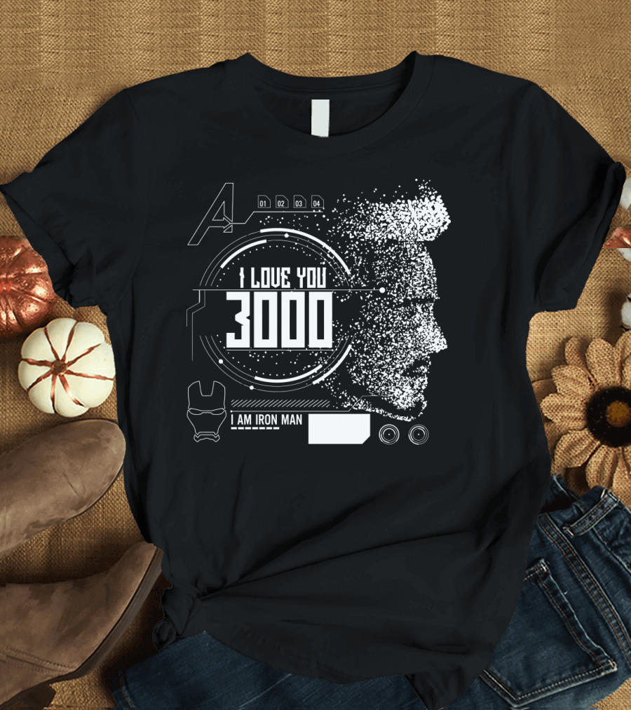 Marvel Avengers I Love You 3000 I Am Iron Man Pixel Art Profile T-Shirt