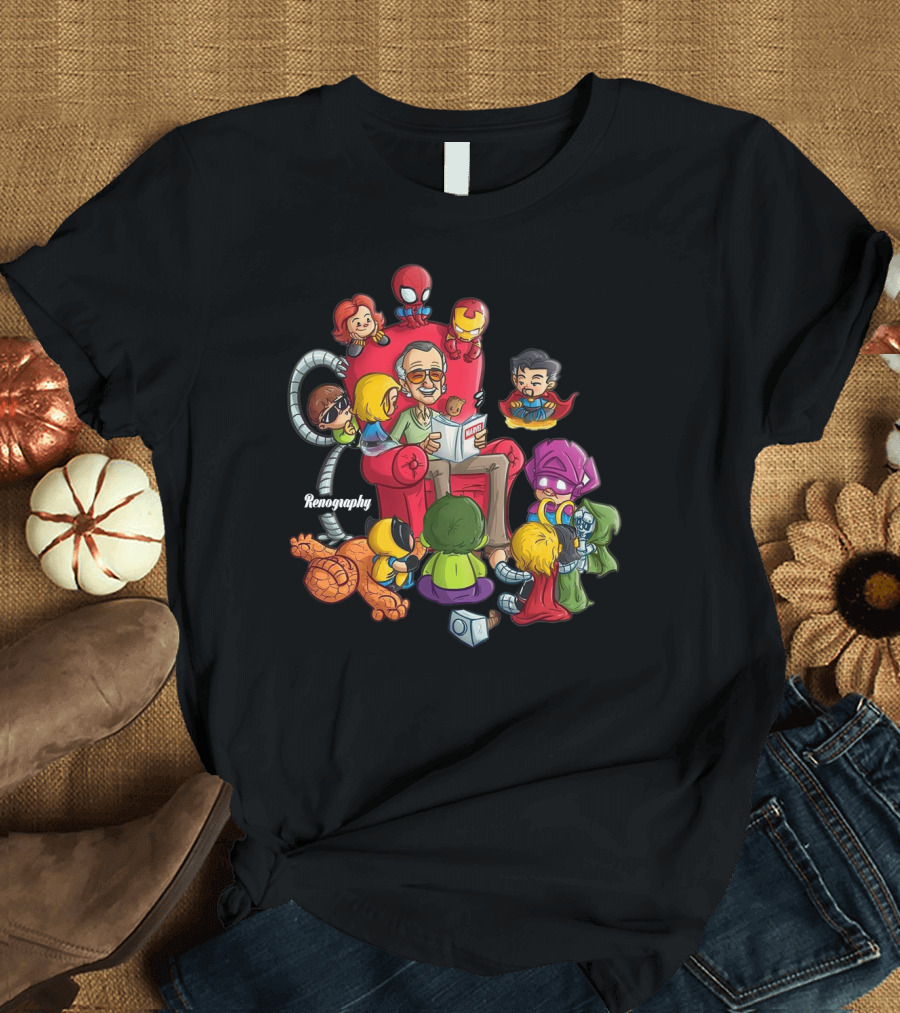 Marvel Characters Gather Around Stan Lee with Spider-Man, Iron Man, Hulk, Doctor Strange, and More T-Shirt