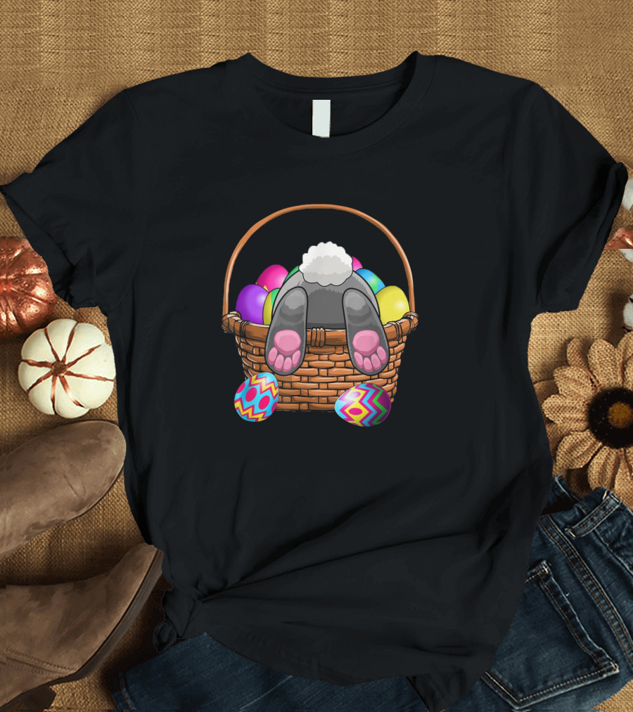 Easter Bunny Feet in Basket with Colorful Eggs T-Shirt