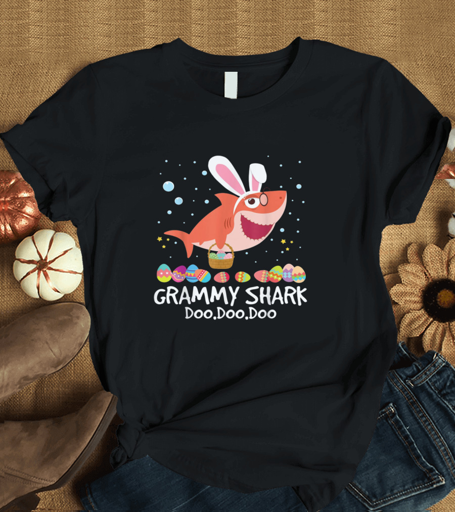 Grammy Shark Doo Doo Doo Easter Bunny Ears and Eggs T-Shirt