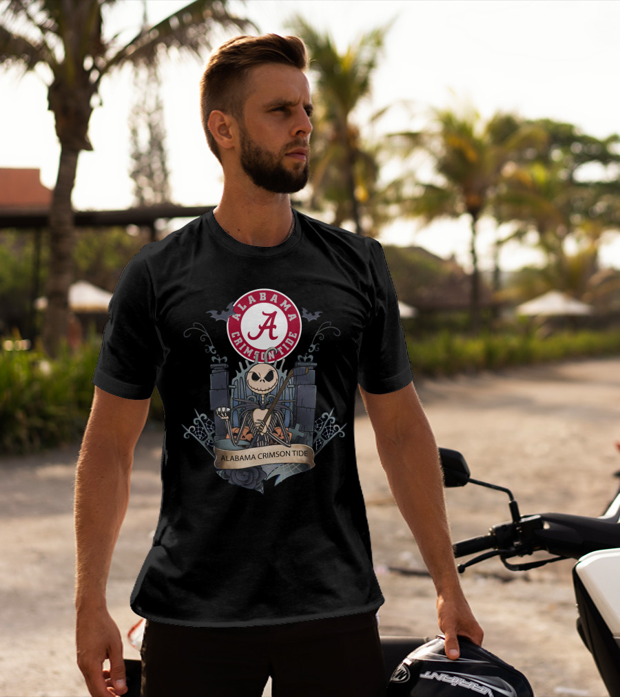 Alabama Crimson Tide Basketball Gothic Style Icon With Skeleton Character T-Shirt