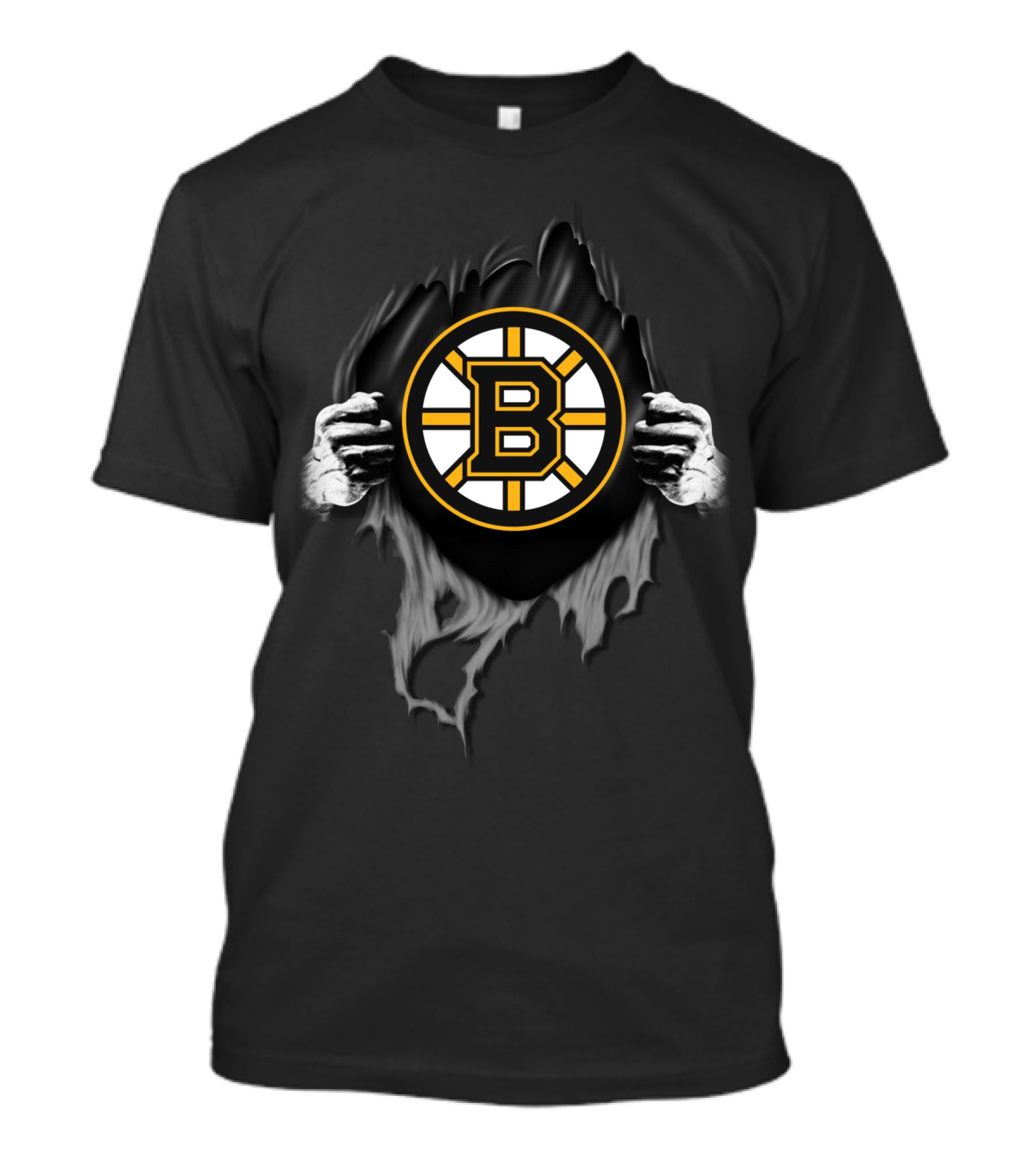 Boston Bruins Hockey Team Logo Peeking Through Torn Fabric T-Shirt