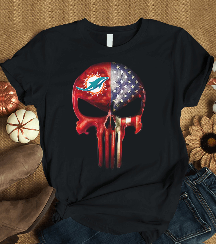 Miami Dolphins Punisher Skull American Flag for True Miami Fan Only T-Shirt
