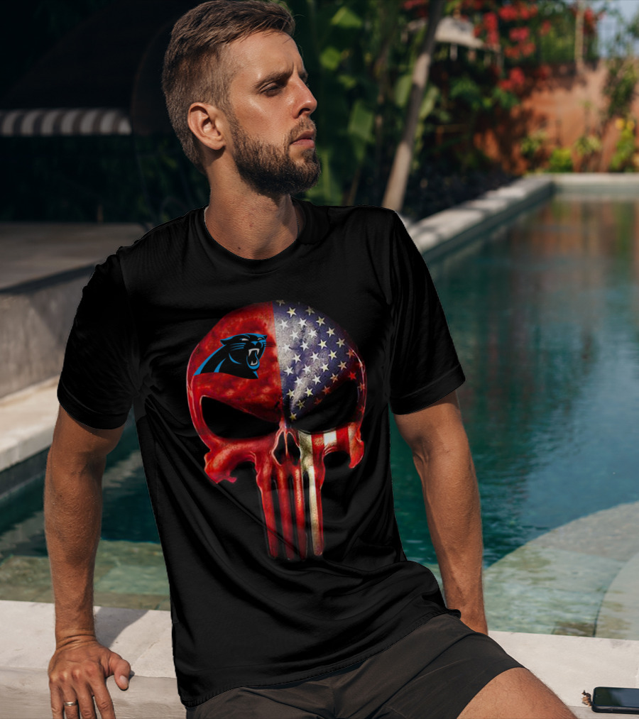 Carolina Panthers Skull American Flag T-Shirt