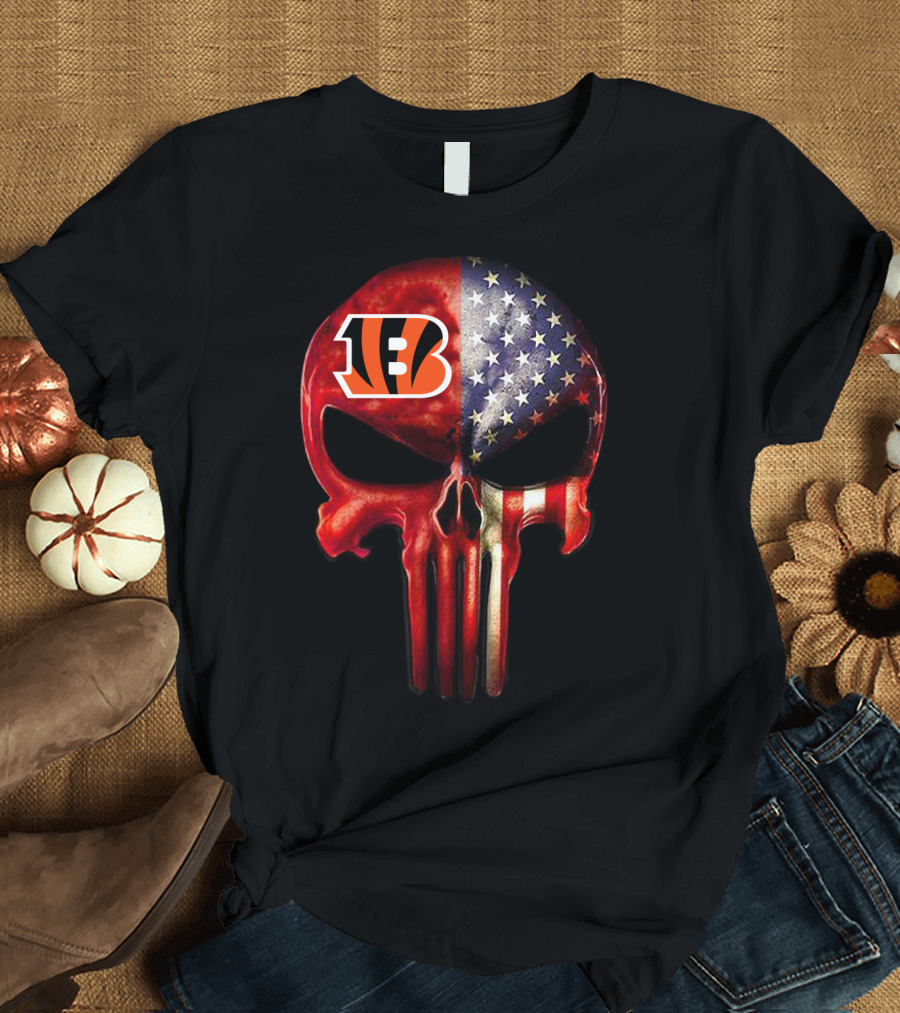 Cincinnati Bengals American Flag Skull for True Fans Only T-Shirt