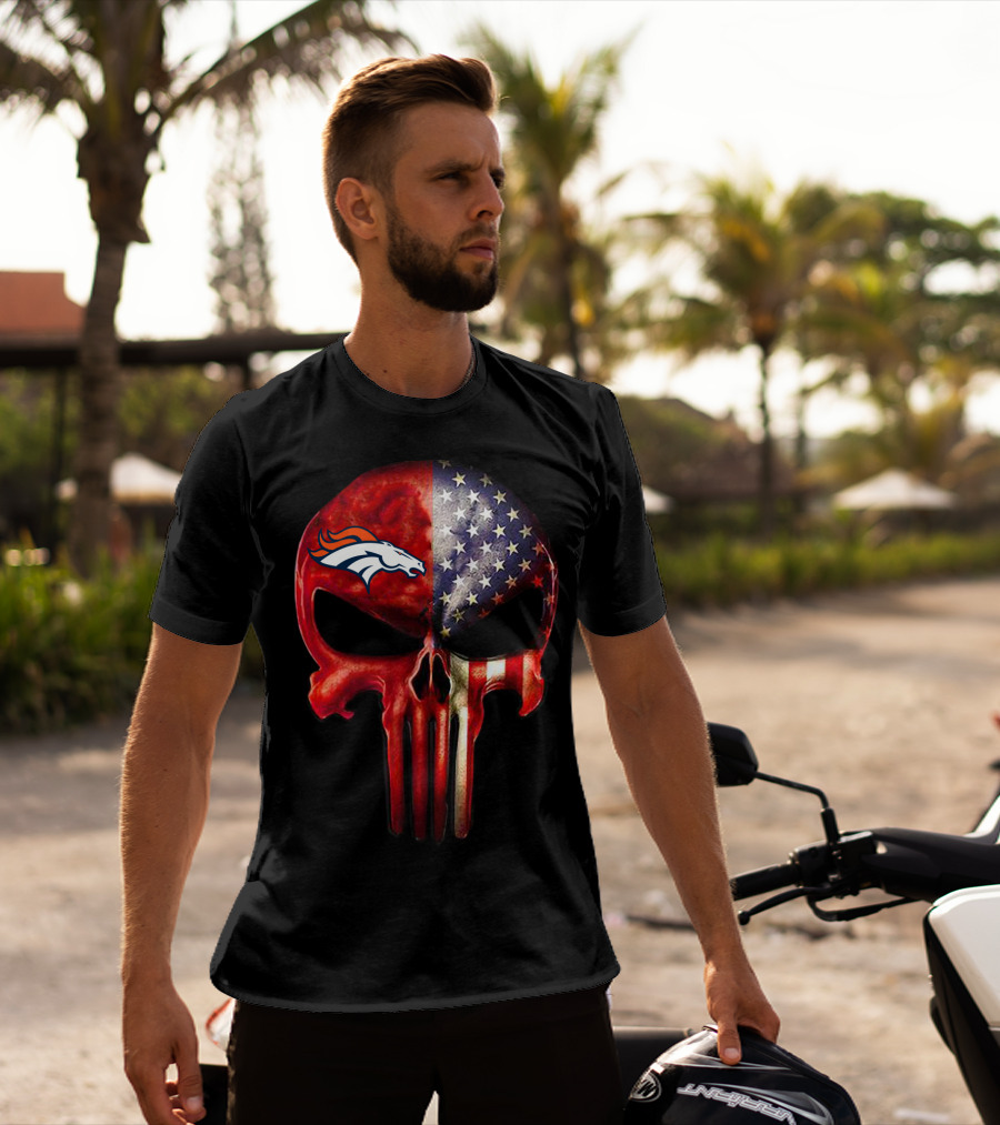 Denver Broncos USA Punisher Skull T-Shirt