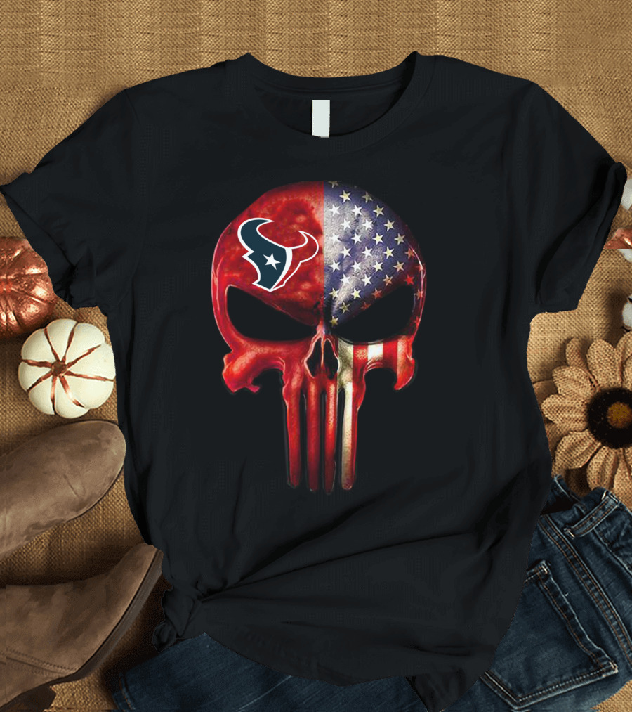 Houston Punisher Logo American Flag Texan Fan T-Shirt