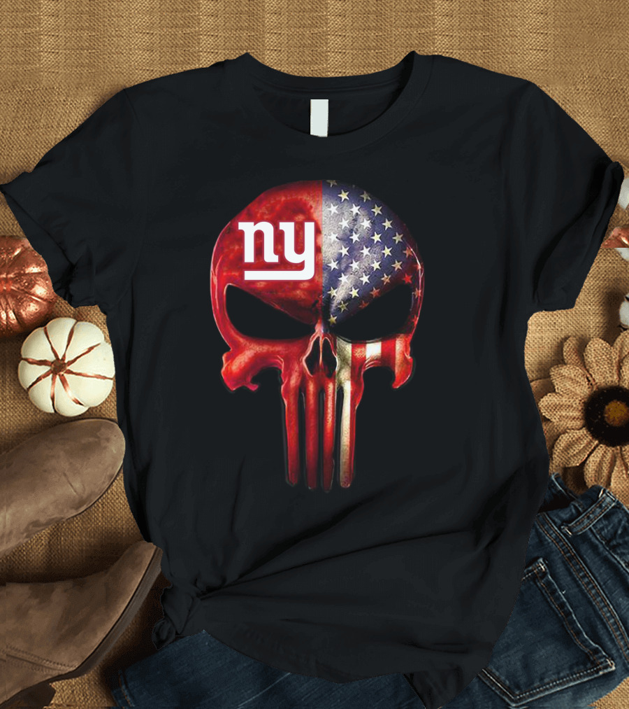 For True New York Fans Only American Flag Skull NY T-Shirt