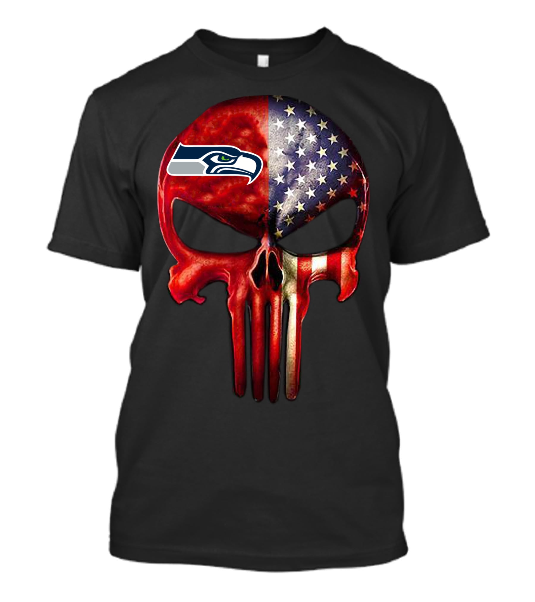 Seattle Seahawks American Flag Punisher Skull For True SEATTLE Fan Only T-Shirt