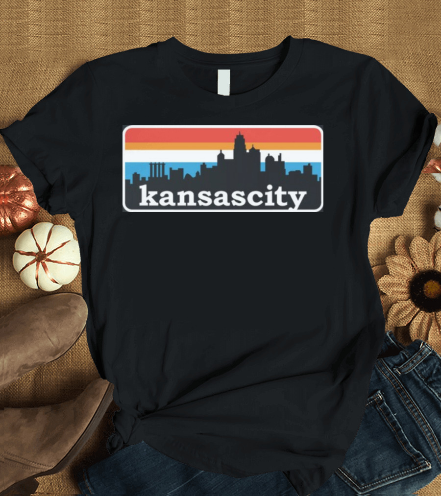 Jason Sudeikis Wearing Kansas City Skyline Retro Stripes T-Shirt