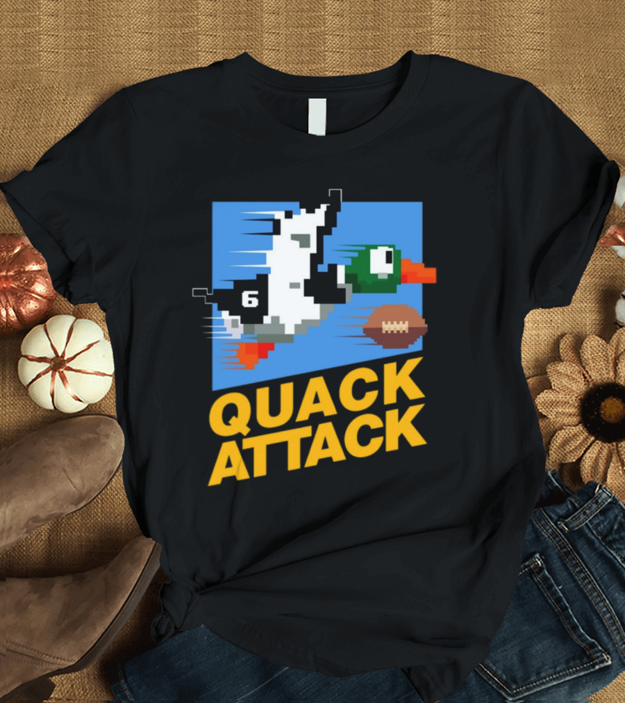 Quack Attack Pixel Duck Football Retro Gaming T-Shirt