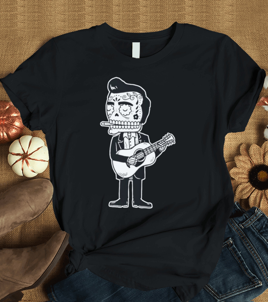 Johnny Cash Calavera Skull Playing Guitar T-Shirt