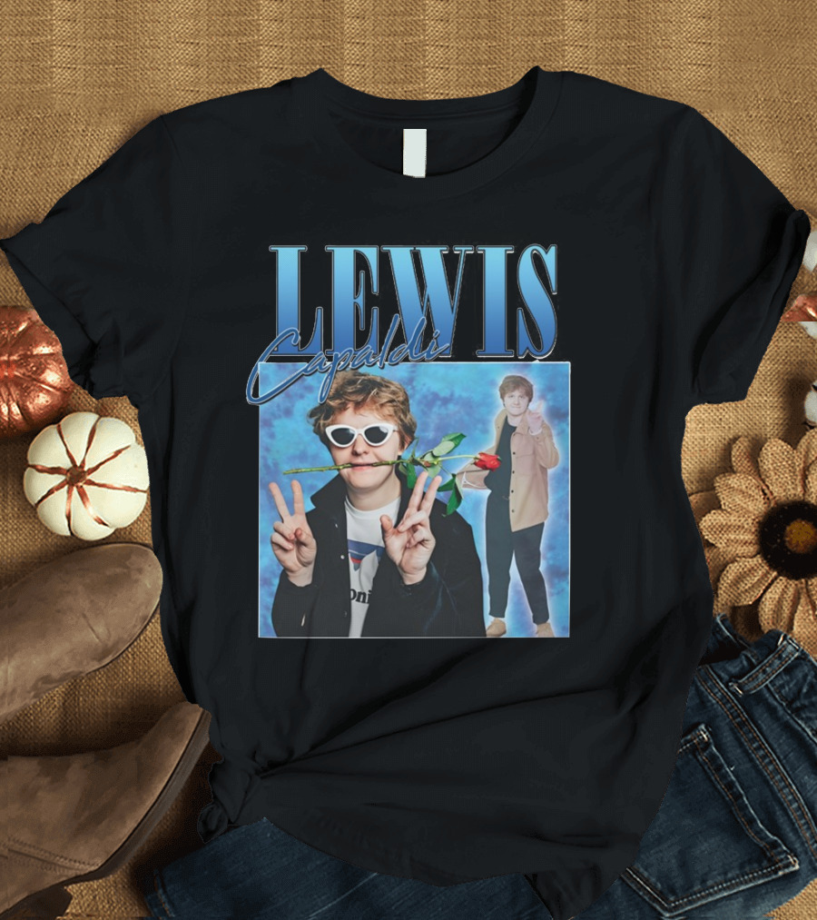 LEWIS Capaldi Peace Gesture Rose Blue Background T-Shirt