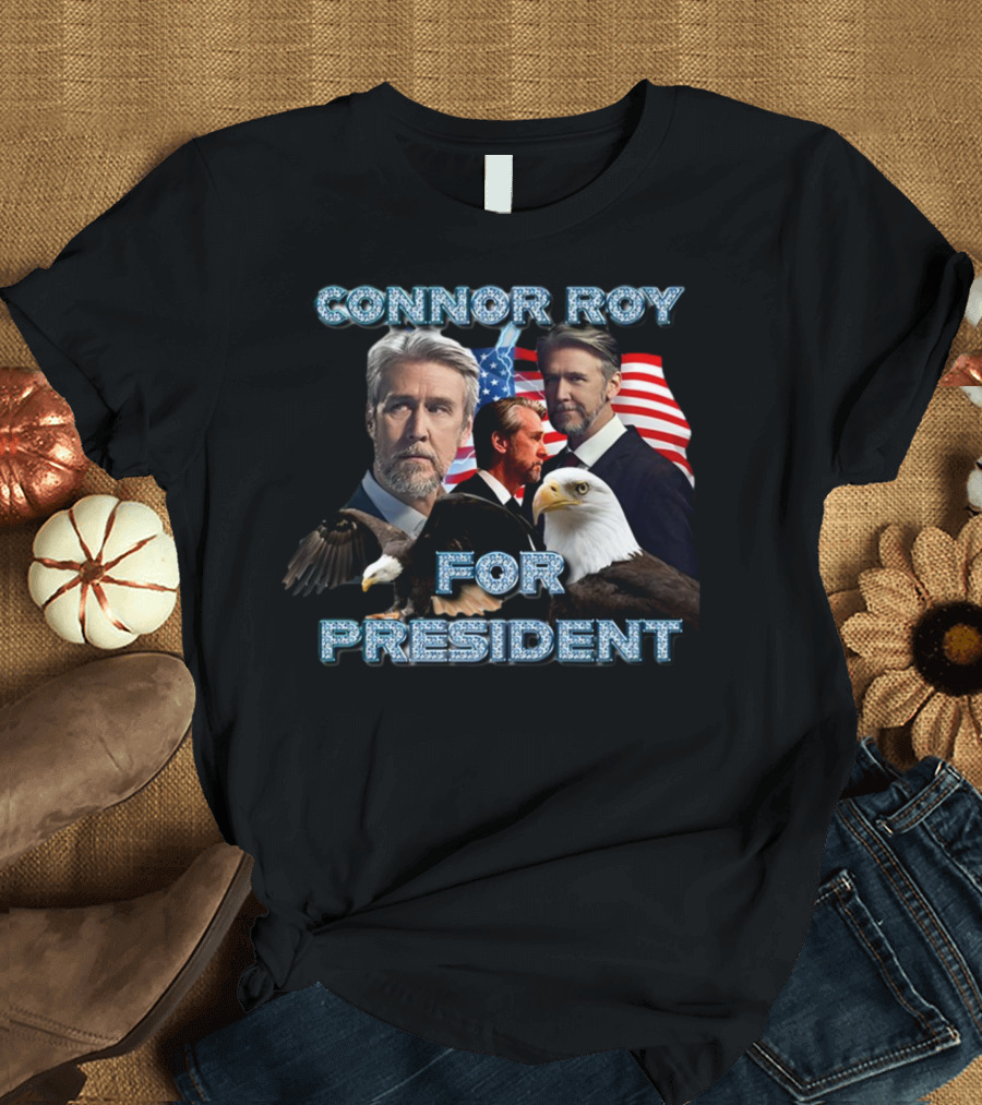 Connor Roy For President Bald Eagle American Flag T-Shirt
